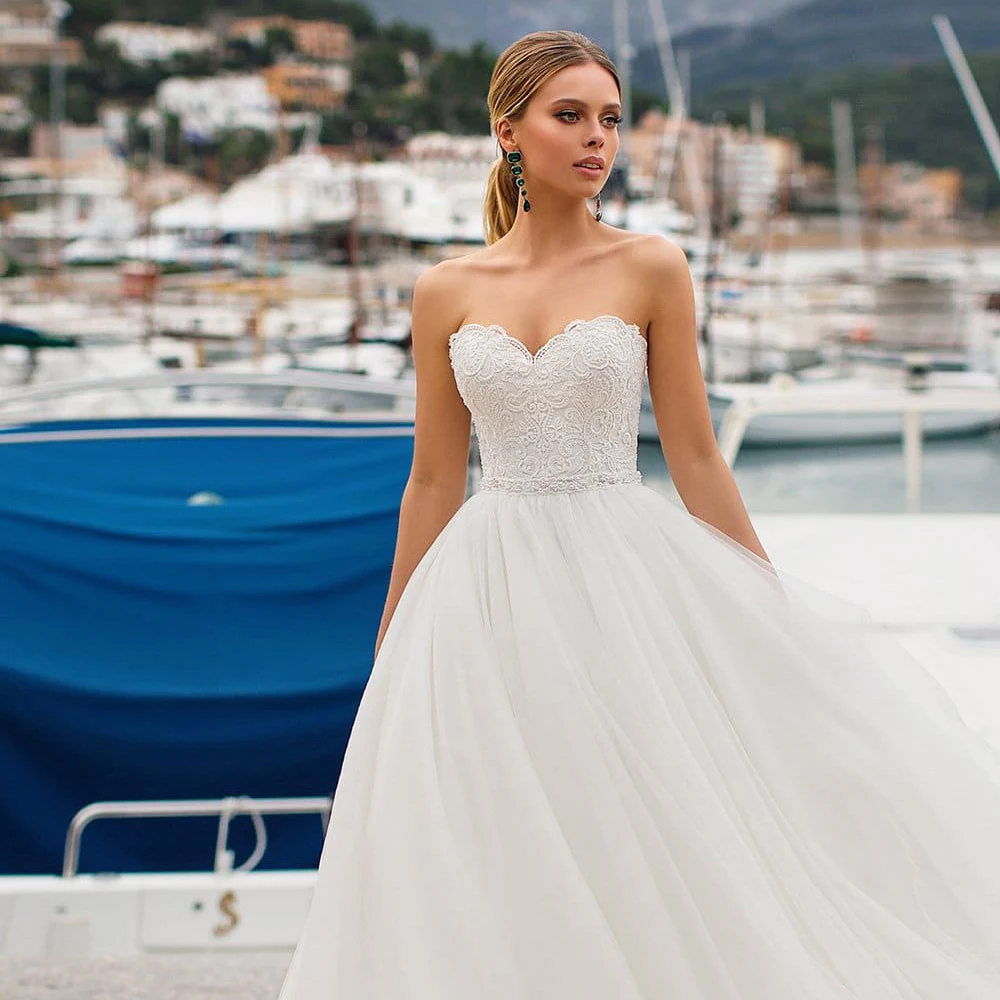 Элегантные милые Свадебные платья с корсетом с жемчугом Vestidos de Novia белый/слоновая кость Тюль аппликация Индивидуальные свадебное платье