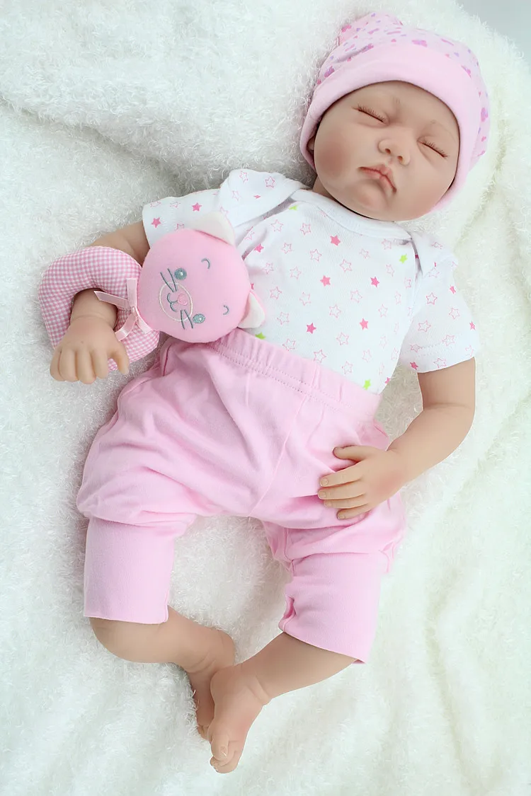 55 см силиконовые куклы reborn babies закрытые глаза спящие Новорожденные Детские