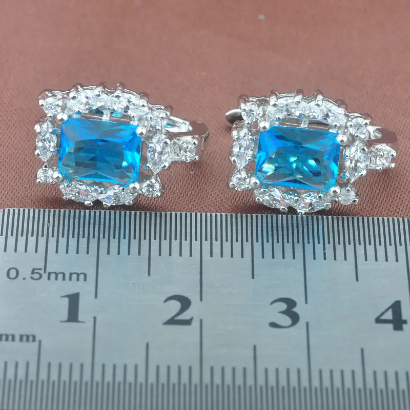 Безупречный синий кубический цирконий AAA для женщин Клипсы Серьги ювелирные