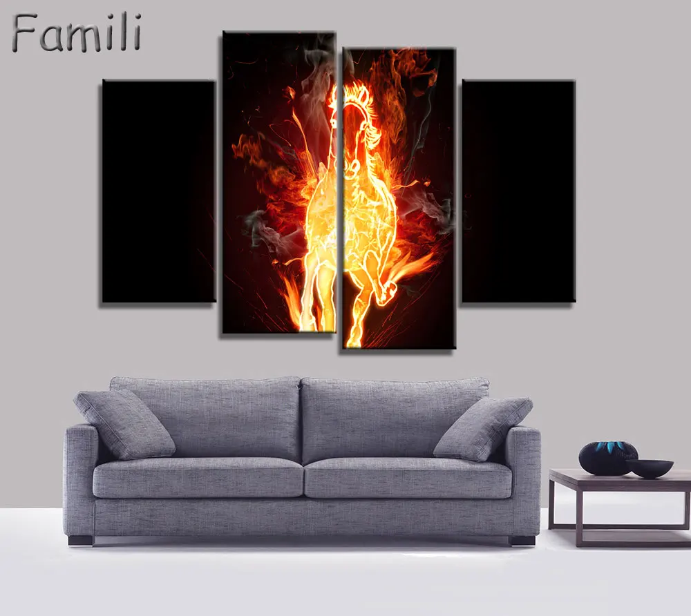 4Pcs/Set Sunset Horse Canvas Painting Animal Poster Vintage Grassland Wall Christmas Pictures For Home Decor Cheap A |