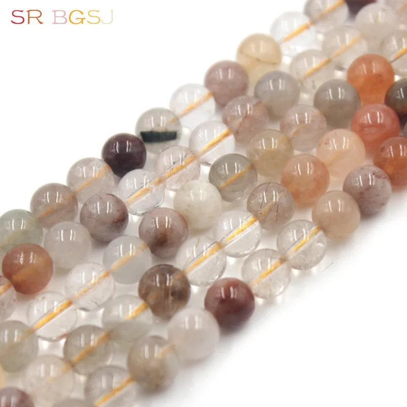 Free shipping 6 8 10mm Wholesale Lot Natural Stone Round Jewelry DIY Loose Rutilated Quartz Beads Strand 15&quot | Украшения и