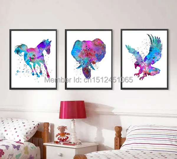 

Abstract Elephant Horse Eagle watercolor Art Print kids wall decor Home Decor Wall Art Picture Printed Painting On Canvas art