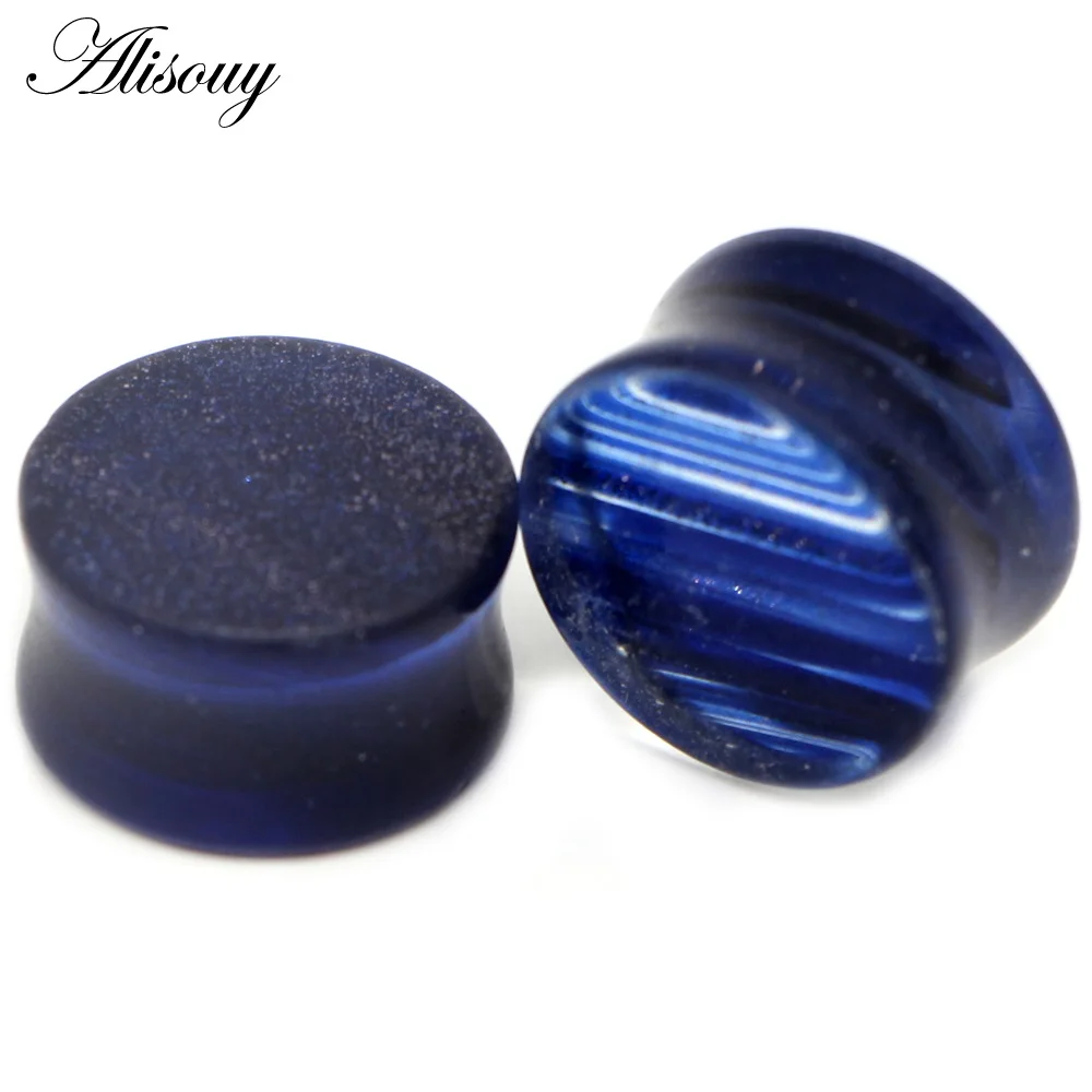EM0882C Blue Alisouy, новинка, 2 шт., стеклянный цветок, для женщин и мужчин, ушные пробки, измерительные приборы, серьги, пирсинг, экспандер, телесный туннель, носилки, ювелирные изделия для тела, 6-20 мм - Окраска металла: EM0882C Blue