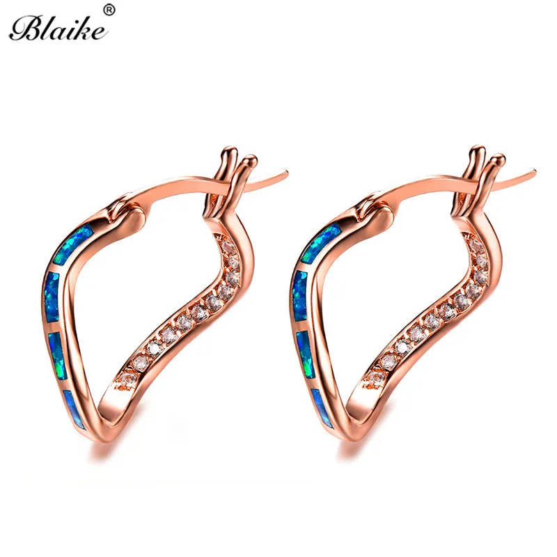 Rose Gold Filled Blaike уникальные серьги-кольца с голубым огненным опалом, волнистые серьги для женщин, 925 пробы, заполненные серебром/заполненные розовым золотом, модные рождественские подарки - Окраска металла: Rose Gold Filled