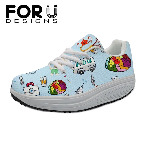 FORUDESIGNS/Женская обувь для медсестры с сетчатым верхом; весенние женские туфли на плоской платформе, визуально увеличивающие рост, с 3D принтом - Цвет: H9891AS