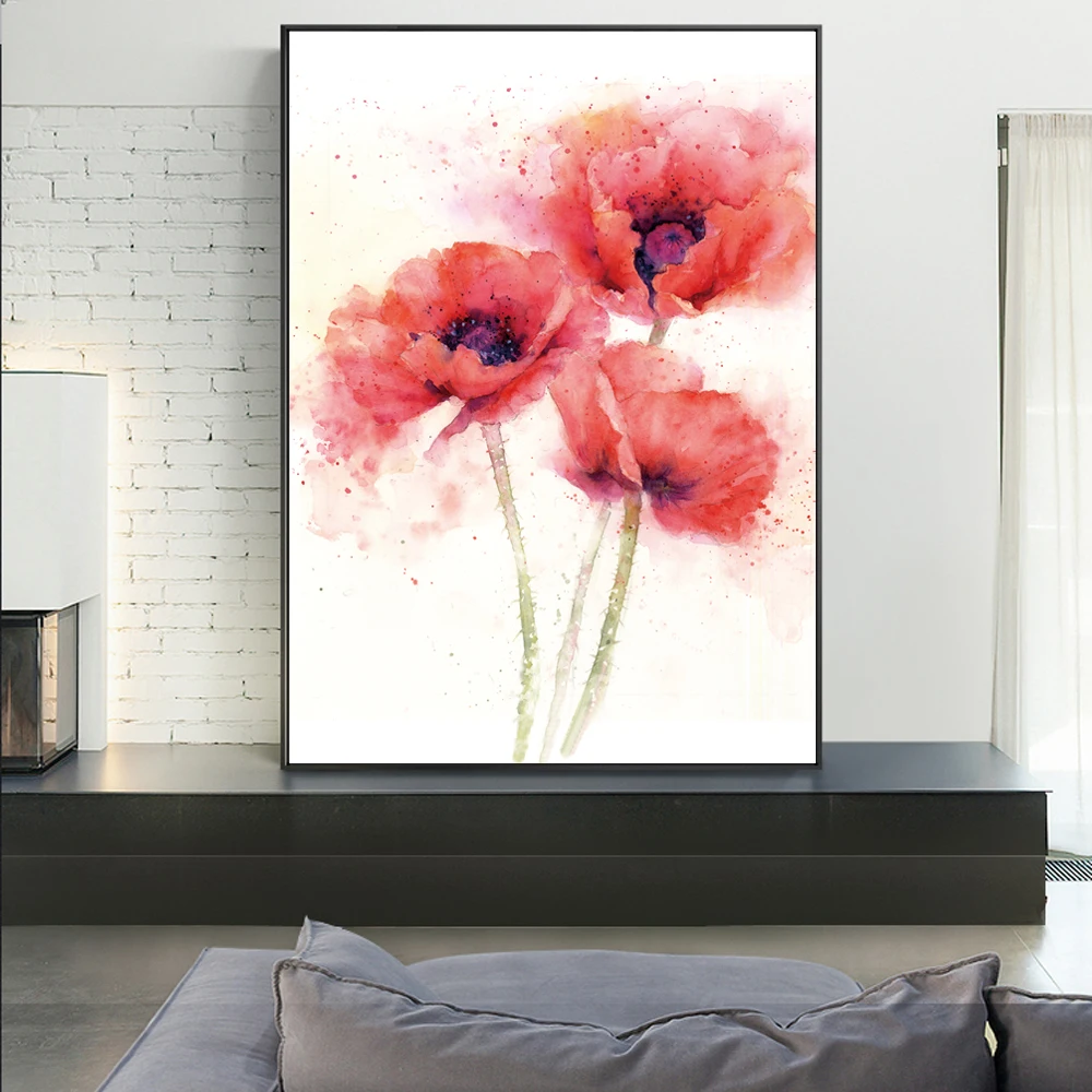 Poppy Flower Холст Искусство настенные картины абстрактные красные цветы поп