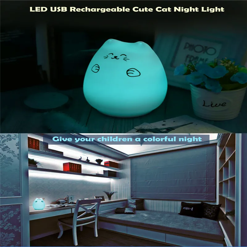 Популярный светодиодный USB Перезаряжаемый ночник с милым котом яркий