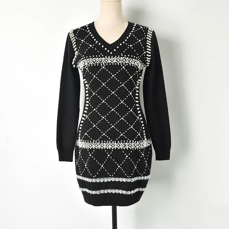 Женское платье свитер с длинным рукавом и v образным вырезом узкий вязаный весна