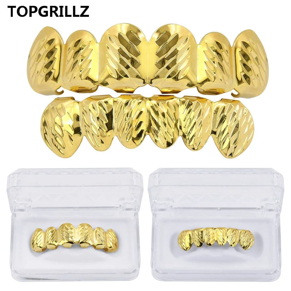 Комплект топа и нижнего белья TOPGRILLZ золотистого цвета с D Cut 6 зубами для хип хоп