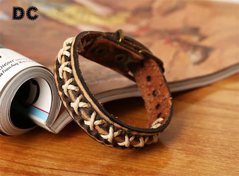 DC Винтаж чешские полые пояс кожаный шнур Дизайн Браслеты коса &quotx&quot Форма