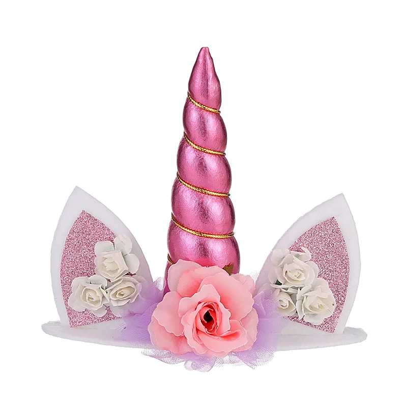 17 unicorn topper Милая повязка на голову с изображением единорога для девочек, Цветочная повязка на голову с кошачьими ушками, детский обруч для волос для вечеринки, ободки на день рождения, Золотая ободок - Цвет: 17 unicorn topper