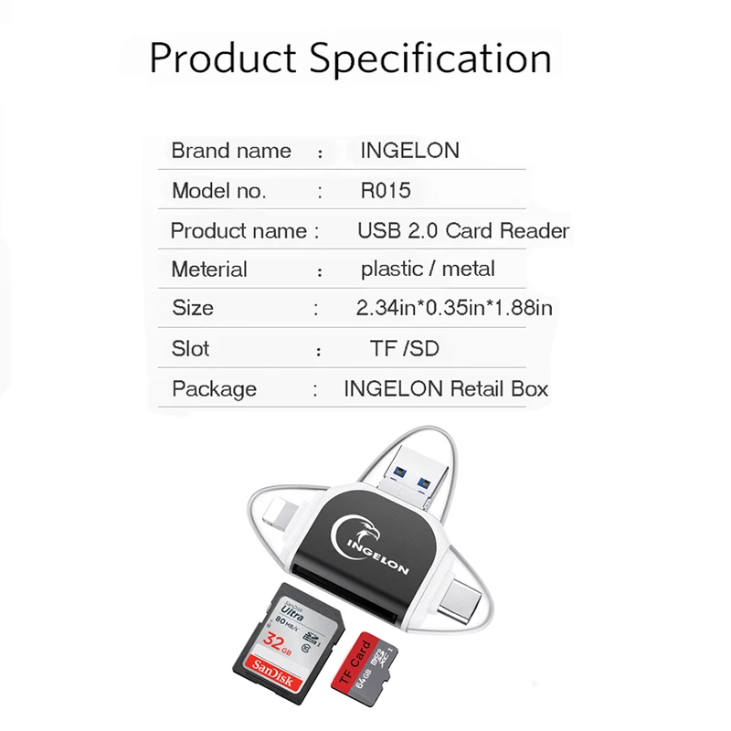 Адаптер Ingelon carte sd usb micro SD карта usb typec otg кард-ридер no3.0 USB micro usb для адаптера lightning аксессуары для ПК