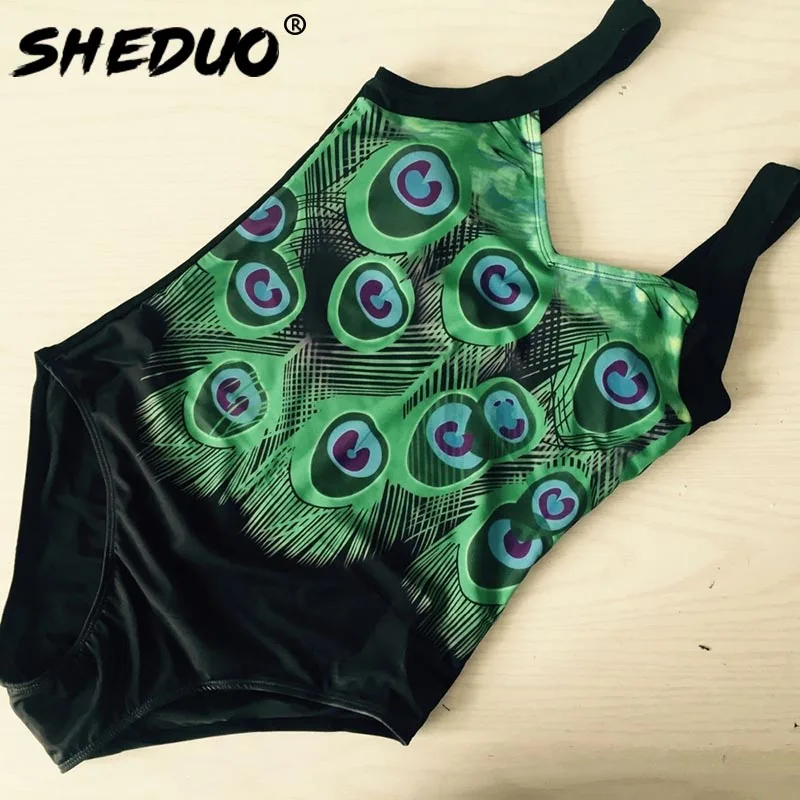 Maillot De Bain Femme размера плюс купальники с принтом Павлин для девочек-Монокини