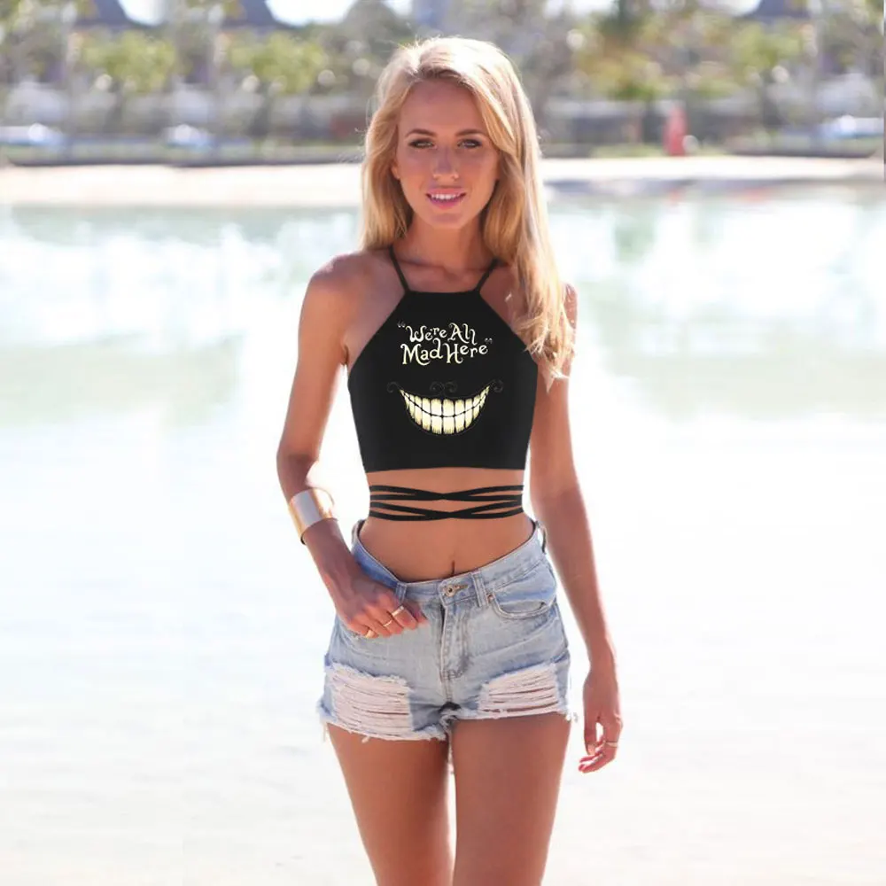 Новое поступление модные женские майки с милым принтом лица Летний стиль без