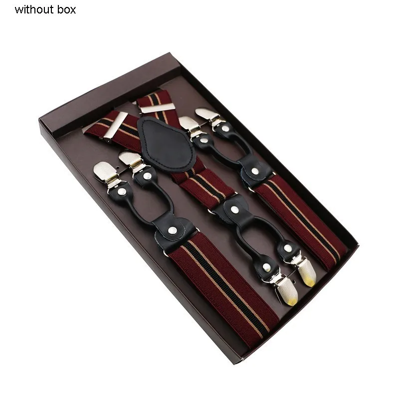 17 Black Real Leather 6 Clips Suspenders Braces Vintage Casual Suspensorio Tirante Trousers Strap Bretele Dad/Husband's Gift - Цвет: 17
