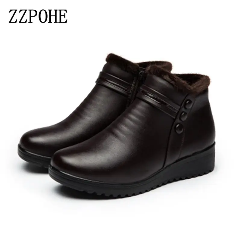 Женские ботильоны из натуральной кожи ZZPOHE модные зимние теплые ботинки на