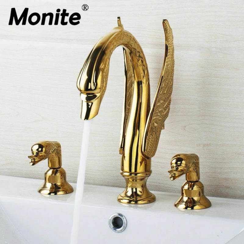 Monite позолоченная Ванна Torneira Swan 3 шт. двойная ручка на бортике для душа ванной чаша