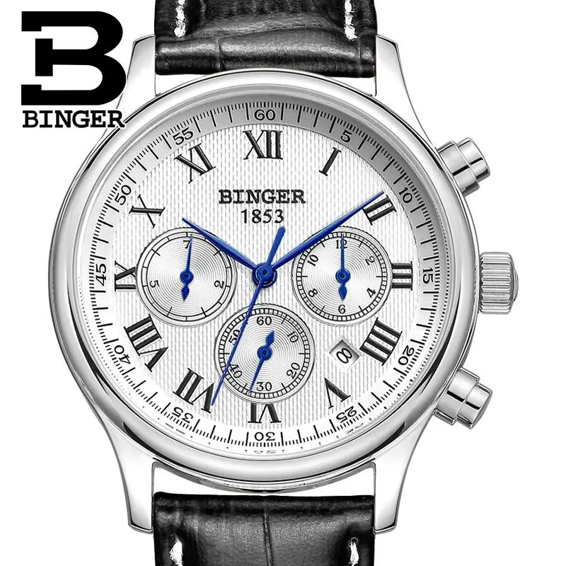 

Switzerland men's watch luxury brand Wristwatches BINGER Mechanical Wristwatches leather strap Waterproof B6036