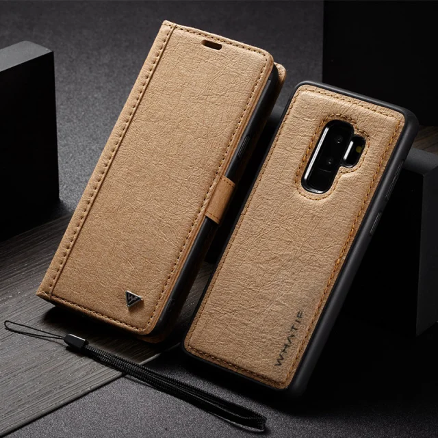 Коричневый WHATIF DIY для рисования Рисование крафт Бумага кожаный чехол для samsung Galaxy S9/Plus чехол-портмоне с откидной крышкой съемной магнитной задней крышкой - Цвет: Коричневый