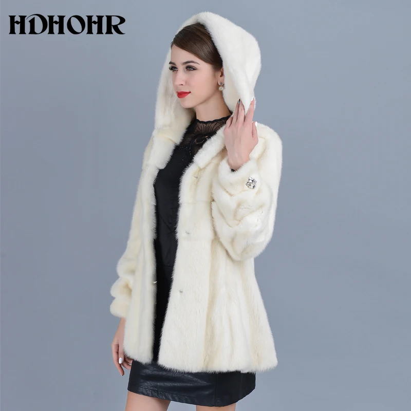 HDHOHR женская шуба из натурального меха норки модная короткая с капюшоном теплая