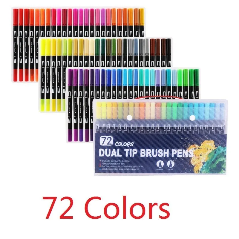 72-Colors-Black 1 Набор цветов, тонкий лайнер для рисования акварельными маркерами, ручка для художественного творчества с двойным наконечником, кисточка, школьные принадлежности, канцелярские принадлежности 04350 - Цвет: 72-Colors-Black