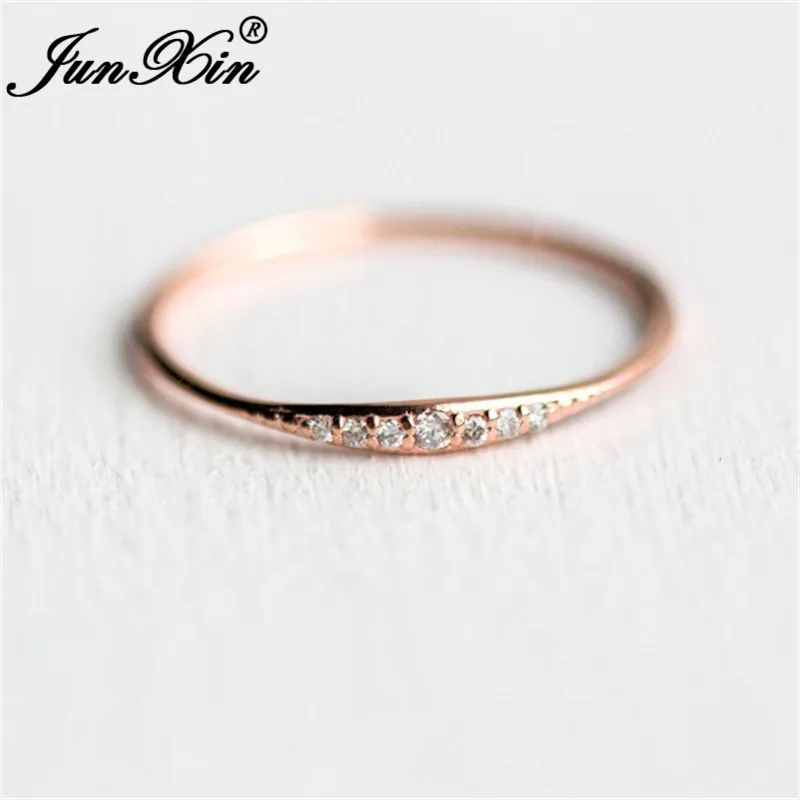 Rose Gold Ring JUNXIN складывающиеся кольца вечности для женщин 925 серебро розовое золото заполненный маленький циркон белый кристалл минималистичные тонкие кольца женские CZ - Цвет основного камня: Rose Gold Ring