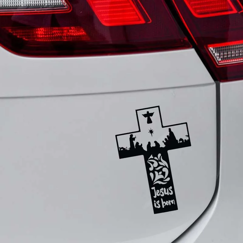 YJZT 11.1*16.3CM Иисус родился - Ангел защищает наклейку на автомобиль черного/серебряного цвета, силуэтная наклейка с красивым дизайном, покрывающая кузов C20-1492.