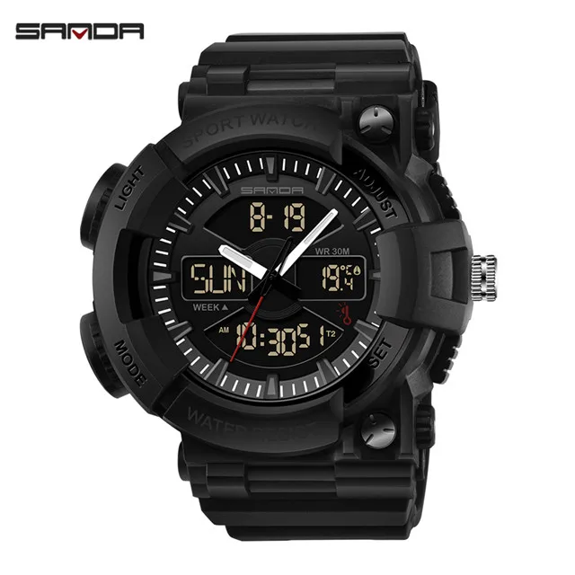 full black Новые SANDA спортивные цифровые часы мужские модные водонепроницаемый термометр военные часы мужские светодиодный водонепроницаемые спортивные часы - Цвет: full black