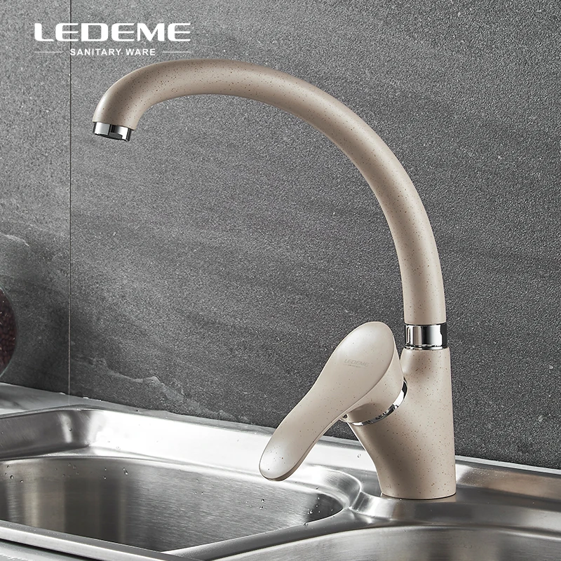 LEDEME бежевый окрашенный медный кран для кухонной раковины с одной ручкой