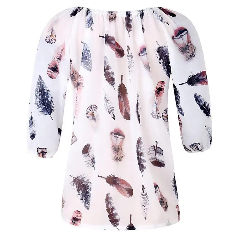 Блузка женская с принтом перьев шифоновая рубашка повседневные топы подкладкой
