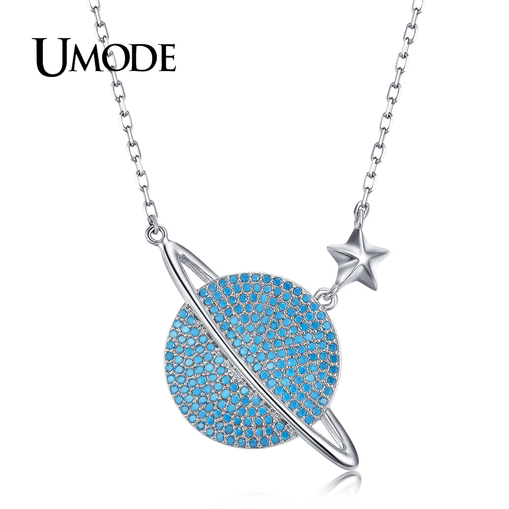 Ожерелье женское UMODE с круглой подвеской в виде озера синего кристалла планеты