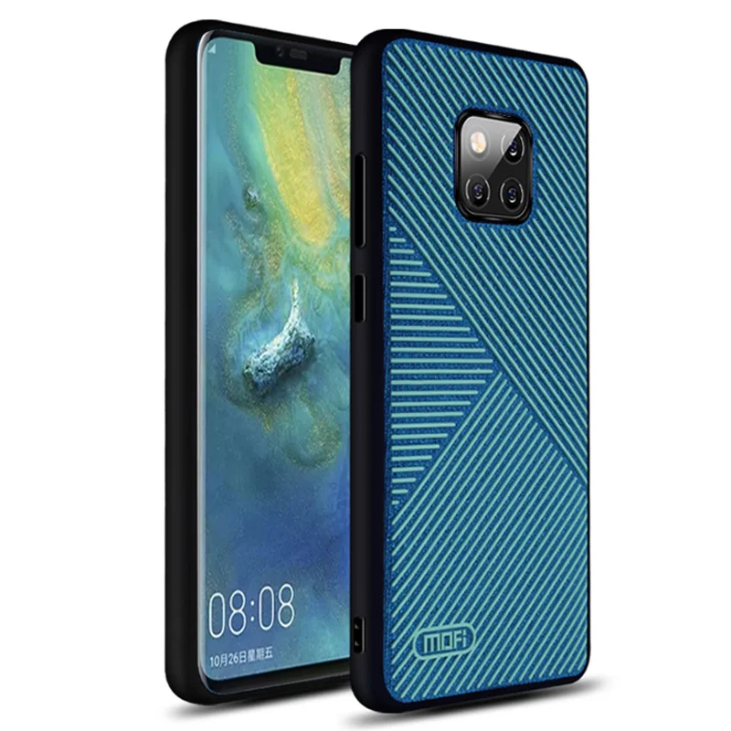 Чехол для huawei mate 20 pro, чехол MOFI mate 20, чехол на заднюю панель для huawei mate 20pro, жидкий силиконовый чехол в полоску, полный Чехол - Цвет: Blue