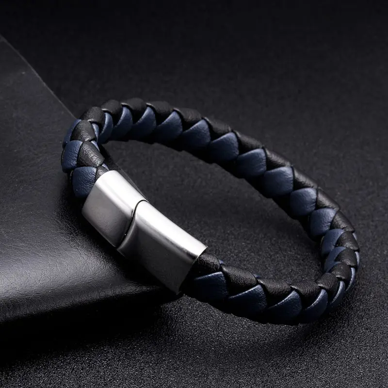 Обувь в стиле панк для мужчин ювелирные изделия черный плетеный кожаный браслет