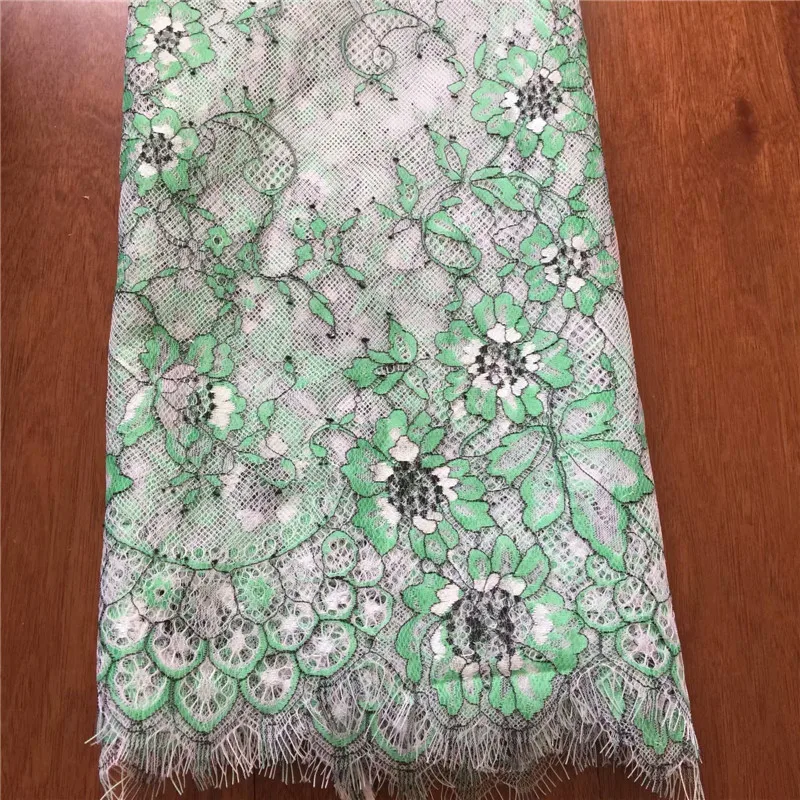 White green Новые французские ресницы кружевной ткани Diy изысканные кружева вышивка одежды свадебное платье аксессуары RS1645 - Цвет: White green