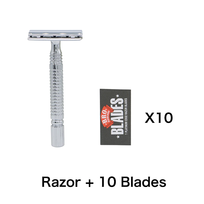 Razor 10 Blades HAWRAD Мужская бритва из нержавеющей стали с двойным краем, безопасная бритва с 1 ручкой, 10 лезвий с двойным краем, подарочная коробка - Цвет: Razor 10 Blades