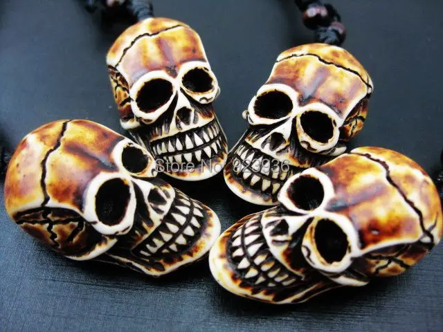 12 шт. Bone Цепочки и ожерелья демон Готический Байкер Кофе голова черепа Крутая
