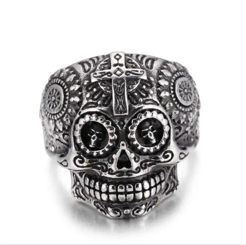 Винтажное старинное Золотое серебряное кольцо с крестом и черепом в комплекте