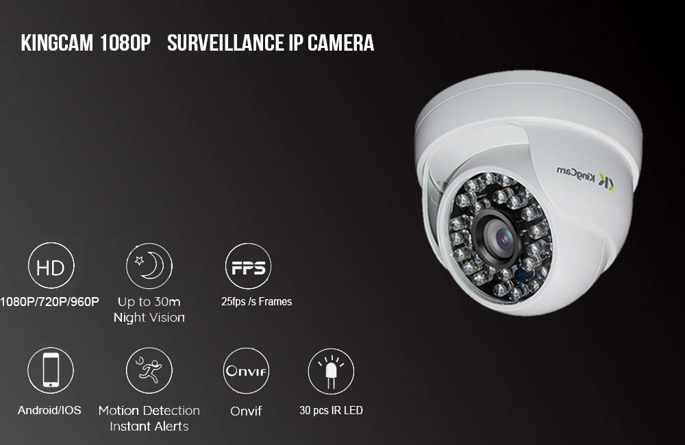 KingCam 1080P аудио купольная IP камера с микрофоном 2MP безопасности Крытый ipcam день/ночь CCTV ONVIF камеры наблюдения s