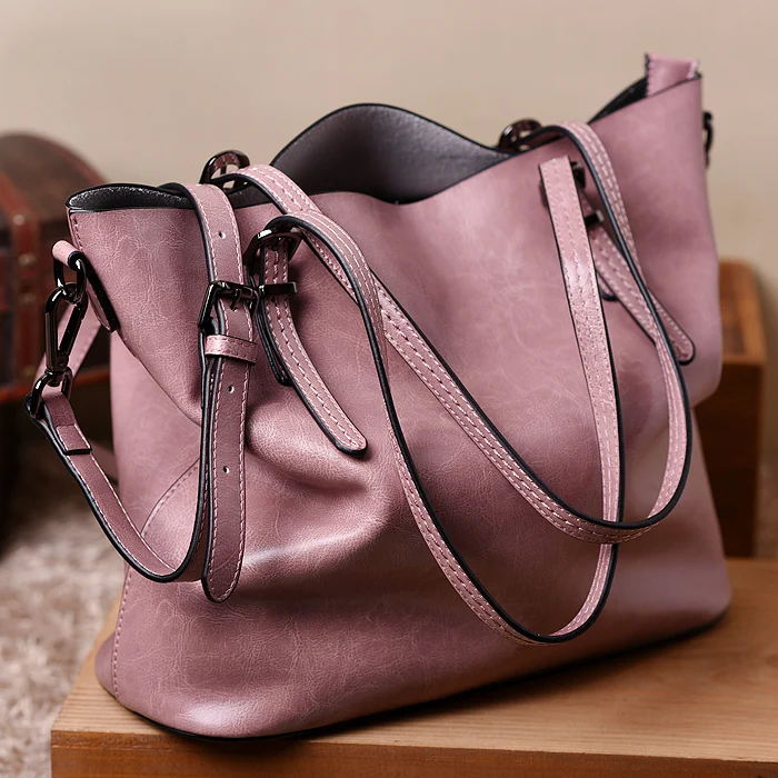 

WOONAM Women Fashion Genuine Waxed Calf Leather Large Shopper Tote Handbag Bag WB380