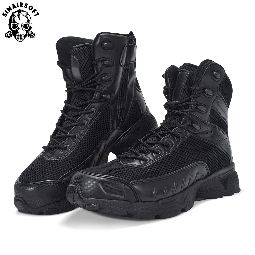 SINAIRSOFT Genuine Leather Outdoor Sport Army Men's Tactical Boots Camo Male Combat winter sneak Military Boots Hiking Shoes