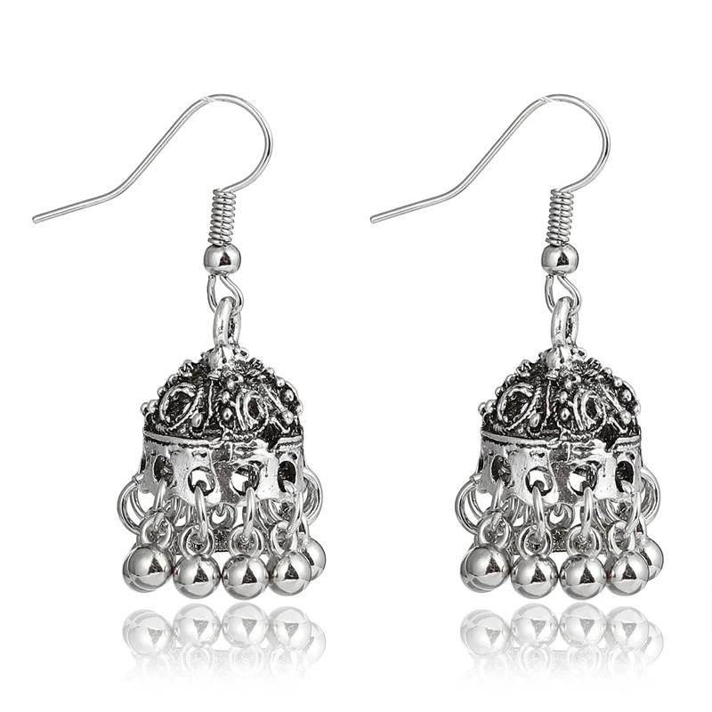 Женские винтажные серьги Jhumka индийские цыганские украшения серебристого цвета в