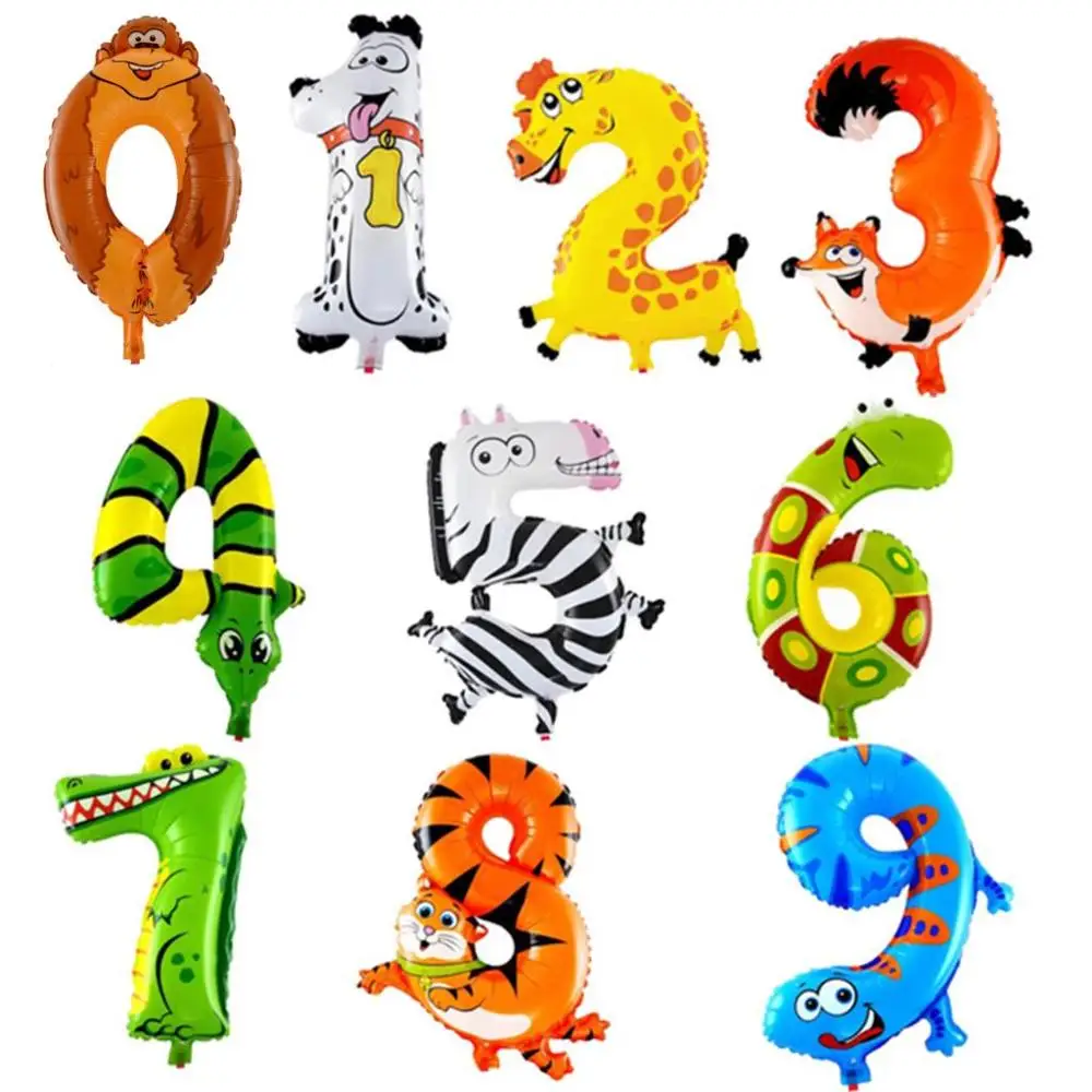 

1 шт. воздушные шарики в форме животных с цифрами, фольгированные воздушные шары, свадебное Надувное украшение на день рождения, воздушные ш...