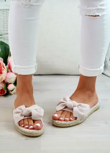 beige HEFLASHOR/женские удобные шлепанцы без застежки; летние женские эспадрильи с бантом на плоской подошве; обувь размера плюс; zapatos de mujer - Цвет: beige