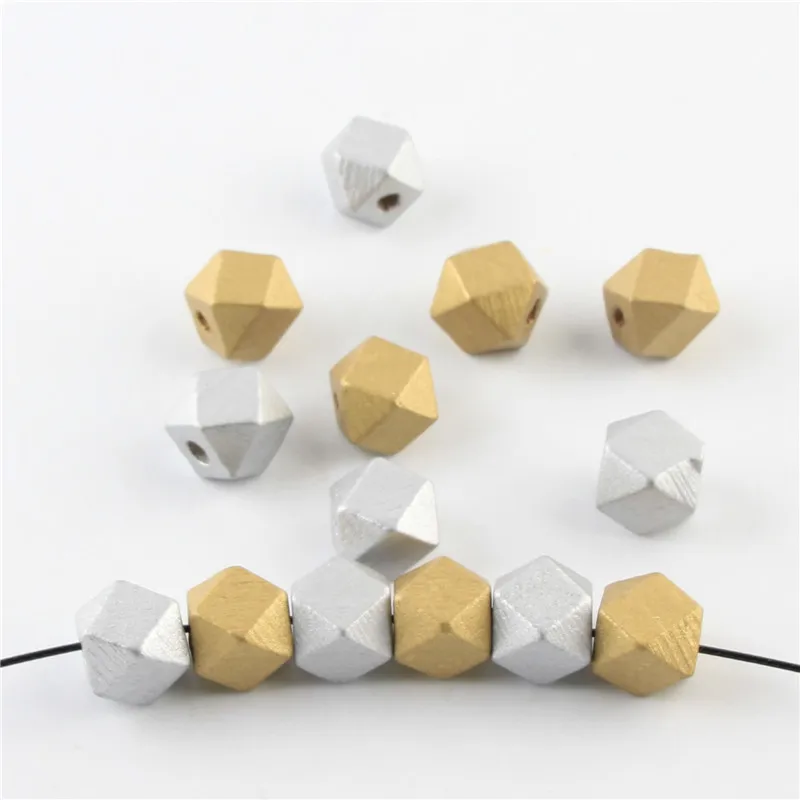 50 шт./Лот 12 мм золотистые/Серебристые деревянные бусины Геометрическая