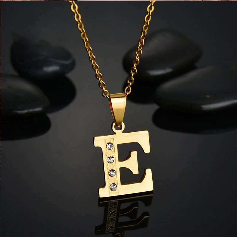 Trendy Dainty Stainless Steel Minimal Gold Color Cz Initial Letter Pendant Necklace Gift For Girls Men Women Mom Sister Jewelry | Украшения