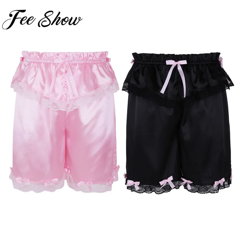 Feeshow мужские Crossdress шелковистые Frilly французские горничные шаровары Классическое