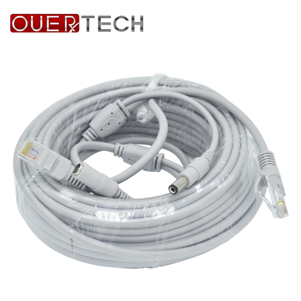 Кабель Ethernet OUERTECH 20 м RJ45 + DC CAT5/ сетевой кабель CCTV Lan для ip камеры NVR цветная