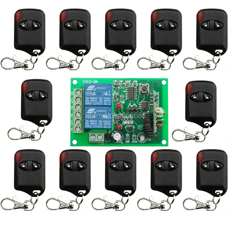 DC12V 10A 2CH 315MHz/433MHZ Wireless RF Remote Control Switch 12* cat eye Transmitter+1*Receiver for Appliances Gate Garage Door |