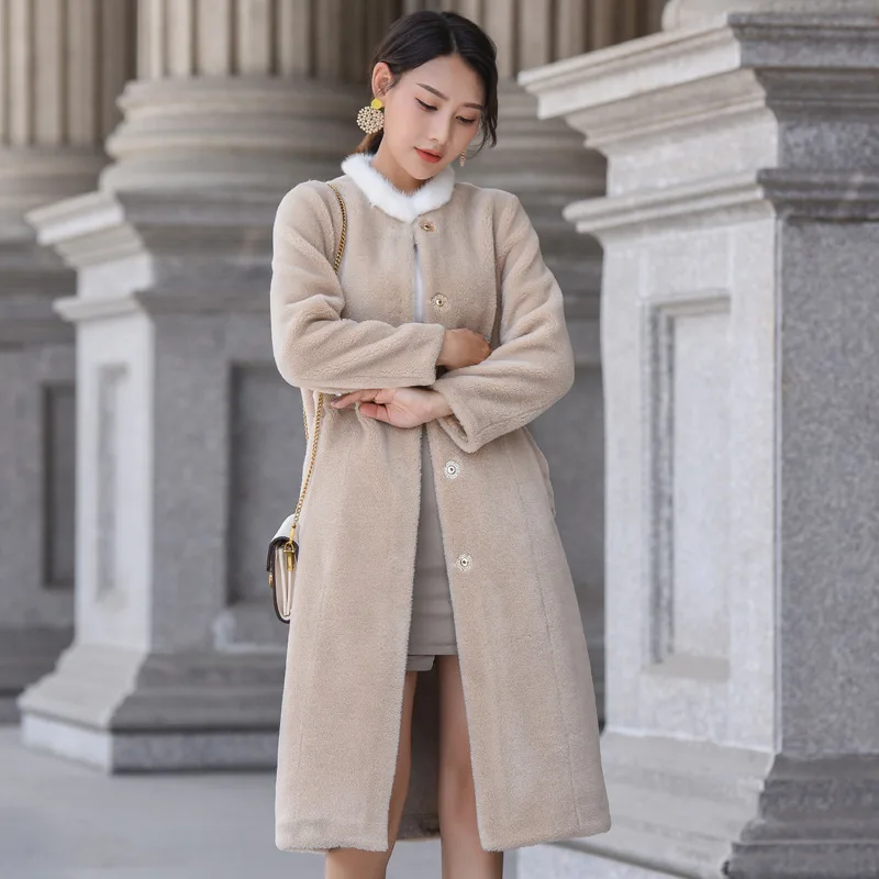 100% Wool Coat Women Long Autumn Winter Real Fur Female Jacket Mink Collar Slim Korean Clothes 2019 172088 KJ2507 | Женская одежда