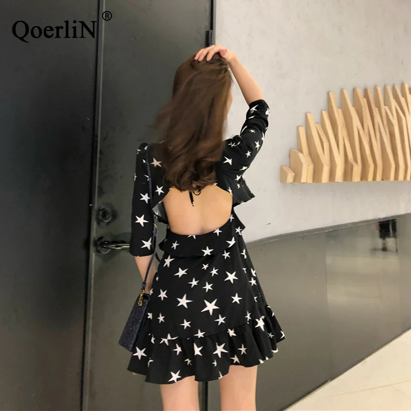 QoerliN/платье с принтом звезд женское летнее модное пляжное черное платье для